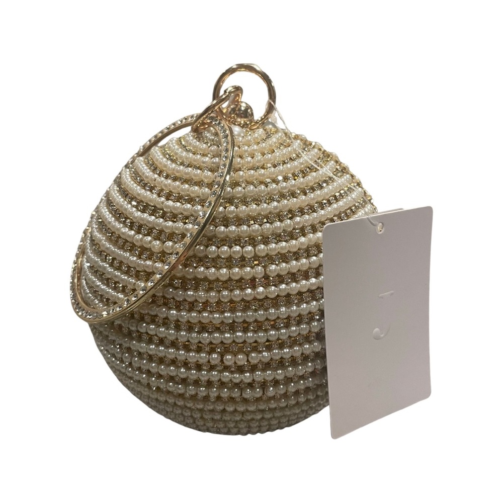 NWT J gold evening bag with pearl and jeweled embellishments